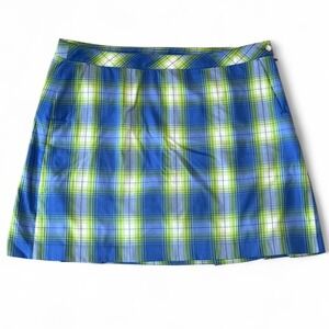 EFP Womens Pro Golf Skort Blue Green White Plaid  Sz-18 Pockets Golfing Athletic